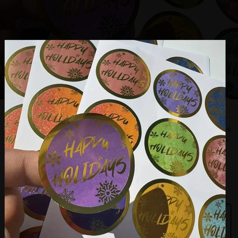 Festive Holiday Sticker Set 60 Multicolor 2 Inch Round Happy Holidays Snowflakes